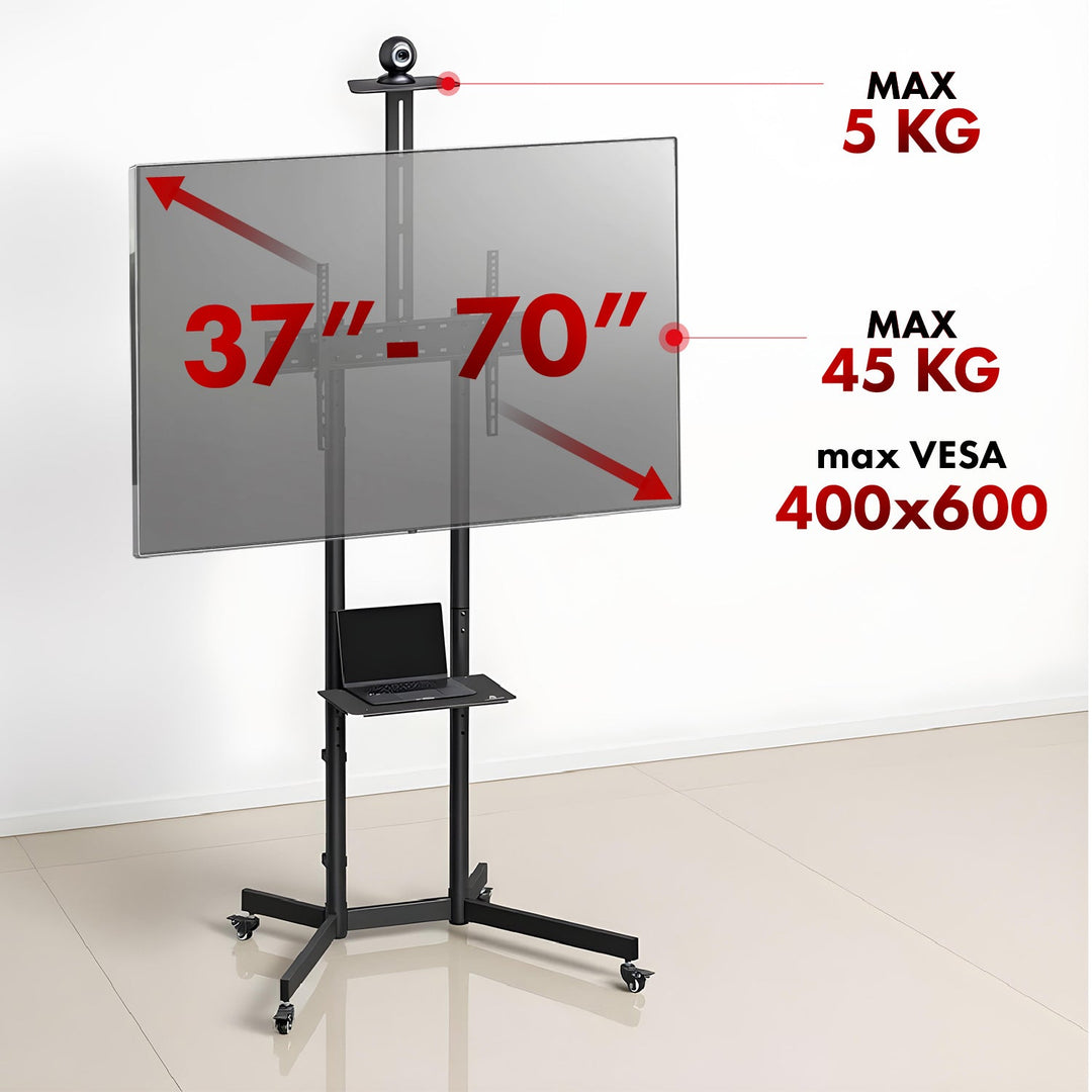 Stand / TV-vogn Maclean, kamerahylde, på hjul, 37-70", maks. belastning 45 kg/5 kg hylde, maks. VESA 600x400, MC-113 B