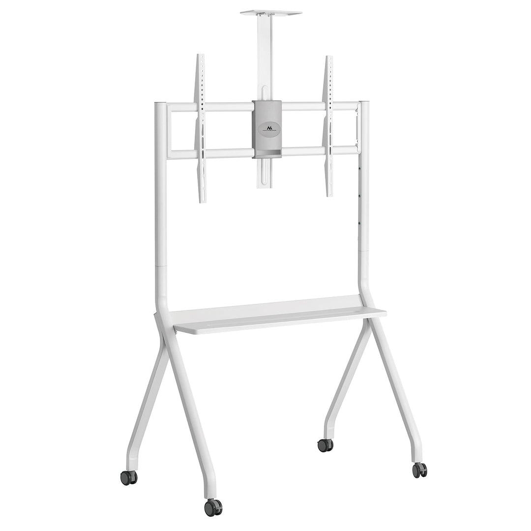Stand / TV-vogn Maclean, kamerahylde, på hjul, 55-100", maks. belastning 120 kg/10 kg hylde, maks. VESA 900x600, hvid, MC-114 W
