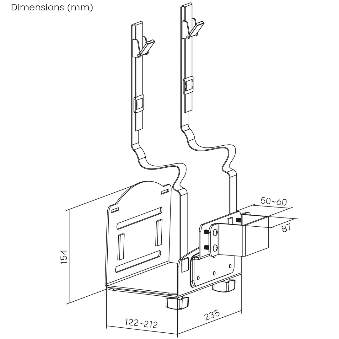 Maclean CPU-holder, rækkevidde 122-212 mm, maks. belastning 10 kg, sort, MC-116 B
