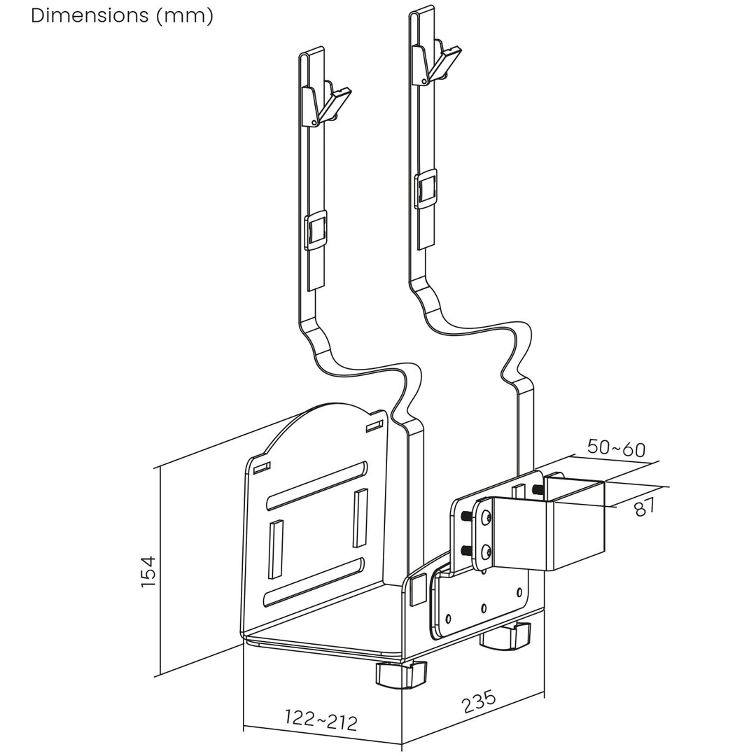 Maclean CPU-holder, rækkevidde 122-212 mm, maks. belastning 10 kg, hvid, MC-116 W