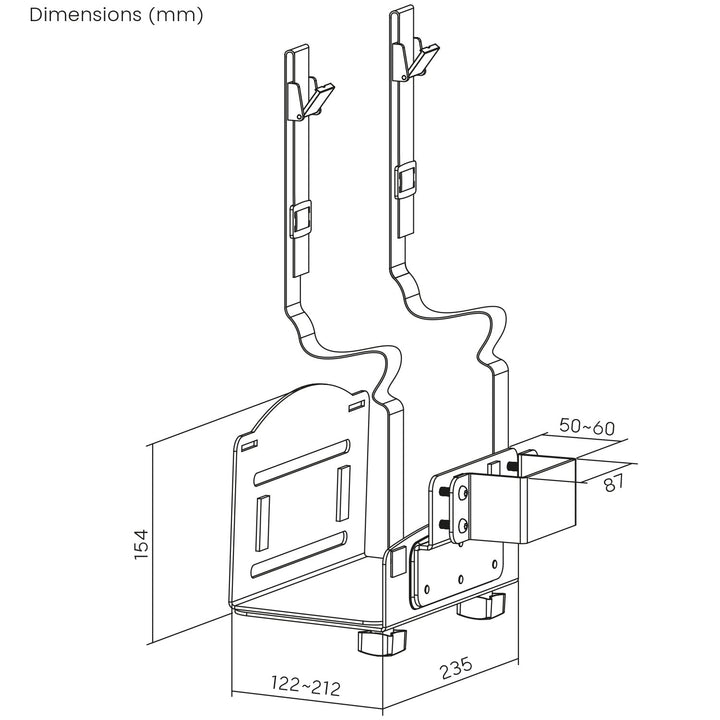 Maclean CPU-holder, rækkevidde 122-212 mm, maks. belastning 10 kg, hvid, MC-116 W