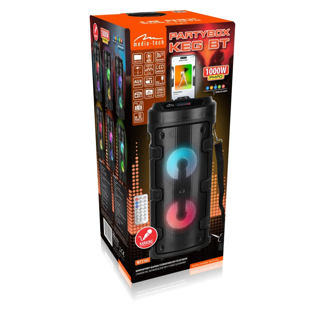 Media-Tech trådløs højttaler, Bluetooth, karaoke, 1000 W, sort, MT3165