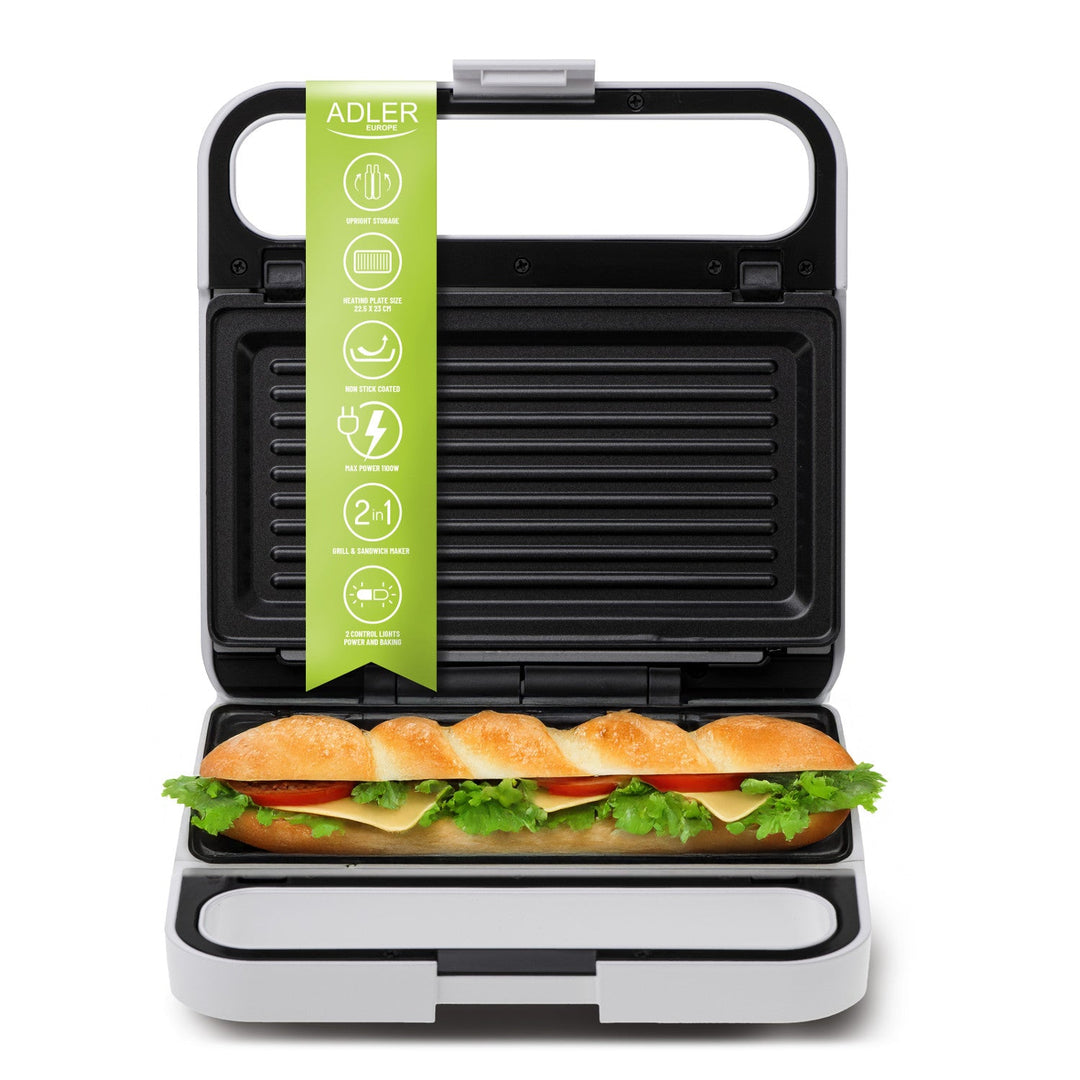 Adler sandwichmaker, kontaktgrill, 1100 W, hvid, AD 3070