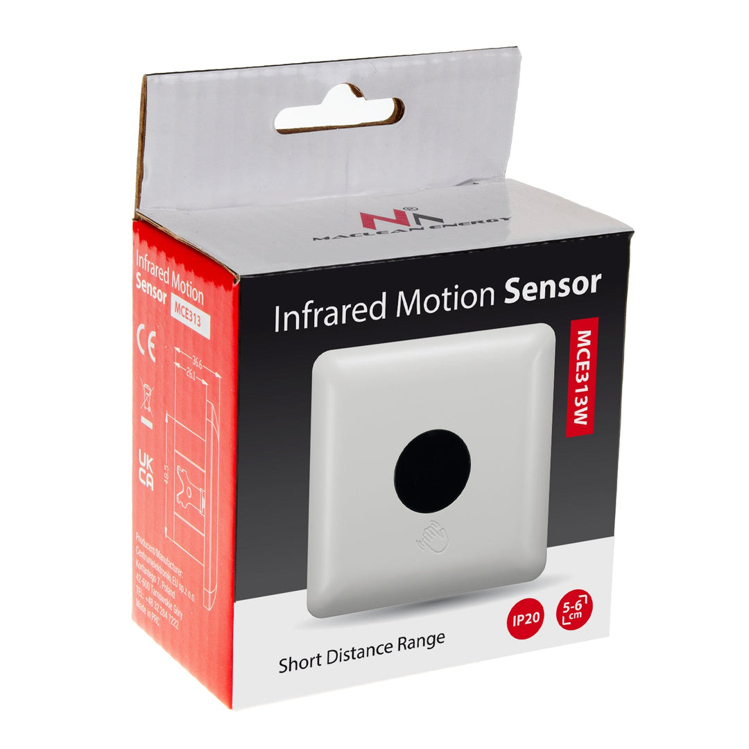 Maclean kortrækkende PIR-sensor, rækkevidde 5-6 cm, til indbygning i stikkontakt, maks. belastning 1200 W, MCE313 W, 4 stk.