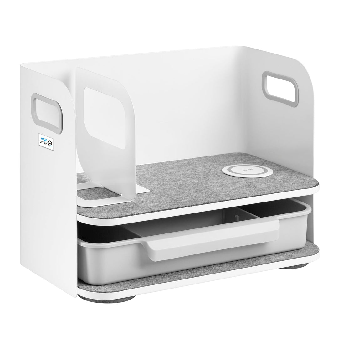 Skrivebordsorganizer med skuffe og trådløs oplader Ergo Office, hvid, maks. 10 kg, ER-441 + Underbordsorganizer til kontorartikler op til 5 kg ER-442