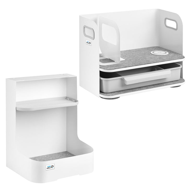Skrivebordsorganizer med skuffe og trådløs oplader Ergo Office, hvid, maks. 10 kg, ER-441 + Underbordsorganizer til kontorartikler op til 5 kg ER-442
