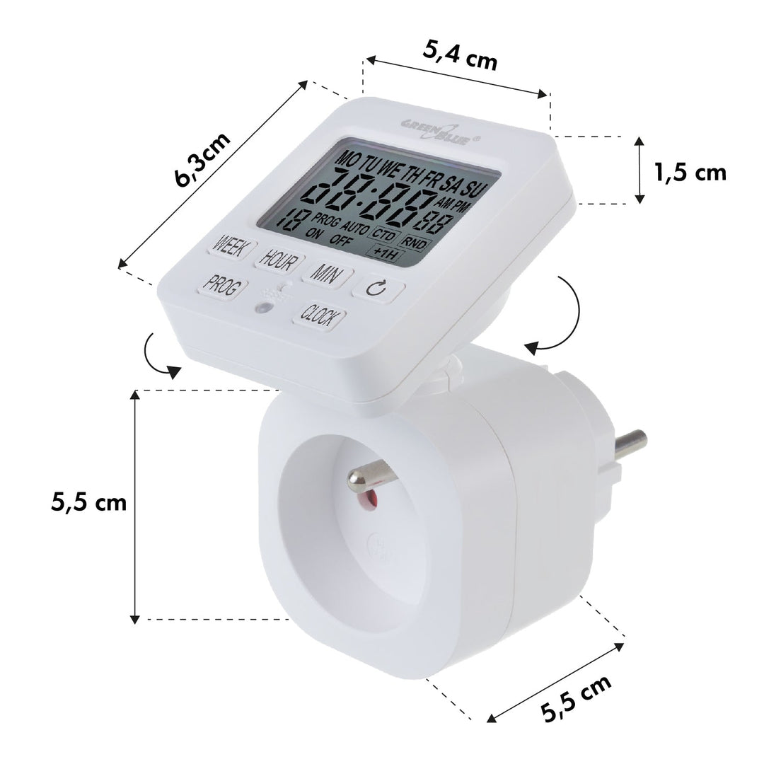Tidsafbryder - digital timer GreenBlue, maks. belastning 16A, IP20, GB605 E, 2 stk.