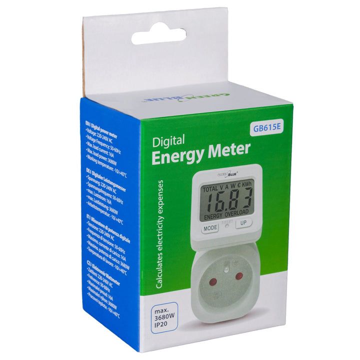 GreenBlue energimåler, wattmeter, 16 A, maks. 3680 W, hukommelse, GB615 E, 2 stk.