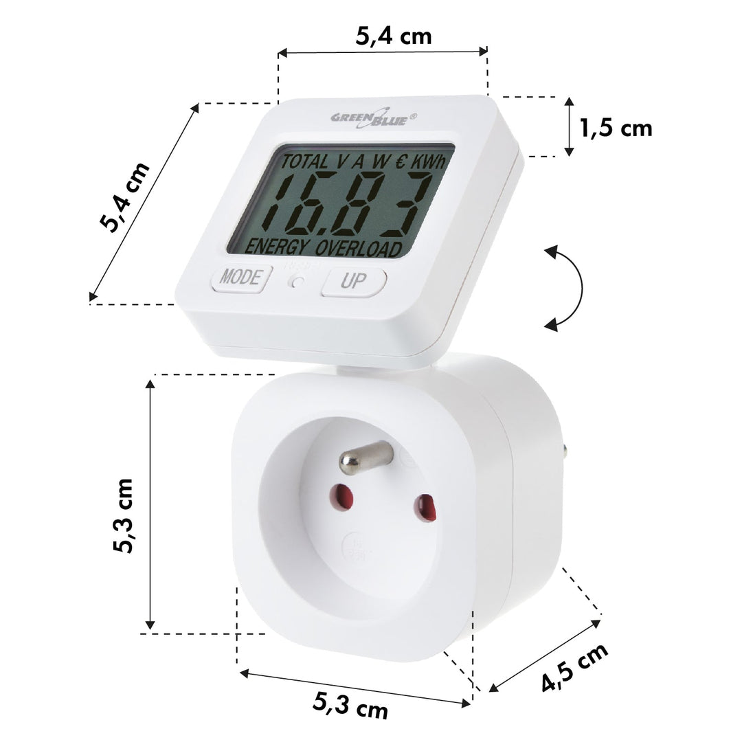 GreenBlue energimåler, wattmeter, 16 A, maks. 3680 W, hukommelse, GB615 E, 2 stk.