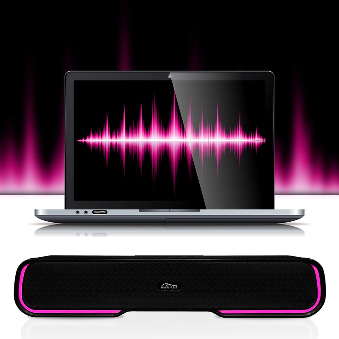 Bærbar Bluetooth-højttaler af typen soundbar, flerfarvet RGB-belysning, RMS 10 W, PMPO 450 W, FM-radio, MP3. AUX, indbygget batteri, Media-Tech PHANTOM BT
