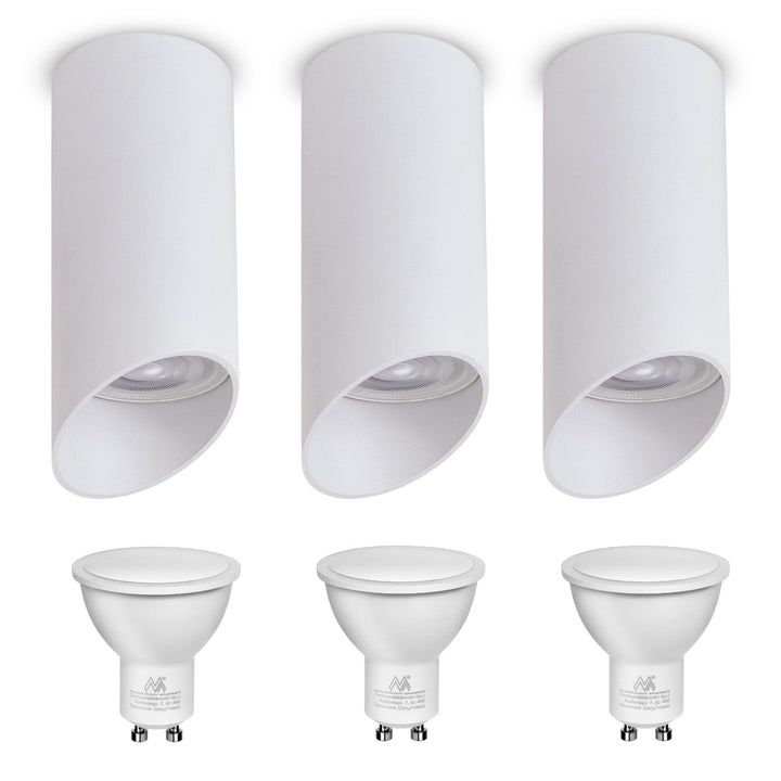 Oplægning / rør Maclean, punktbelysning, rund, aluminium, GU10, 55x130mm, hvid, MCE360 W 3 stk. + LED-pære GU10 7W Maclean Energy MCE437 WW varm hvid 3000K, 220-240V~, 50/60Hz, 3 stk.