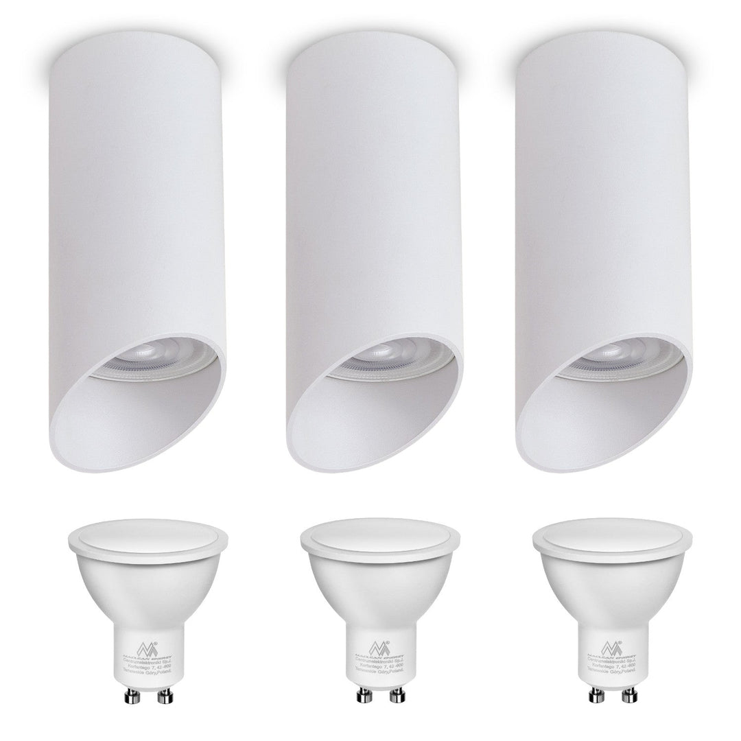 Maclean surface-mounted luminaire / tube, spot, round, aluminum, GU10, 55x130mm, white color, MCE360 W 3pcs+ LED bulb GU10 7W Maclean Energy MCE437 NW neutral white 4000K, 220-240V~, 50/60Hz 3pcs