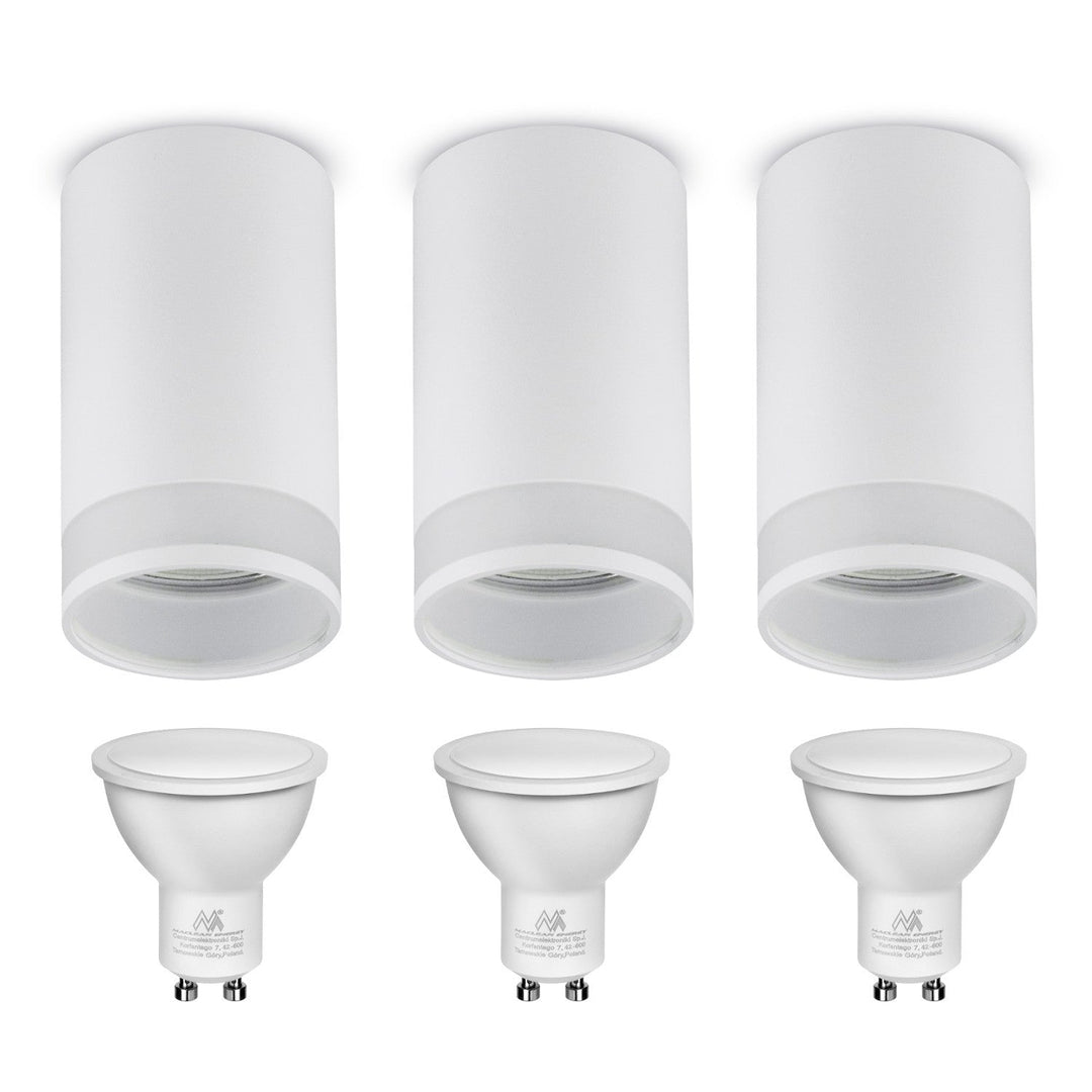 Maclean surface-mounted luminaire / tube, spot, round, aluminum, GU10, 55x130mm, color white, MCE361 W 3pcs+ LED bulb GU10 7W Maclean Energy MCE437 NW neutral white 4000K, 220-240V~, 50/60Hz 3pcs
