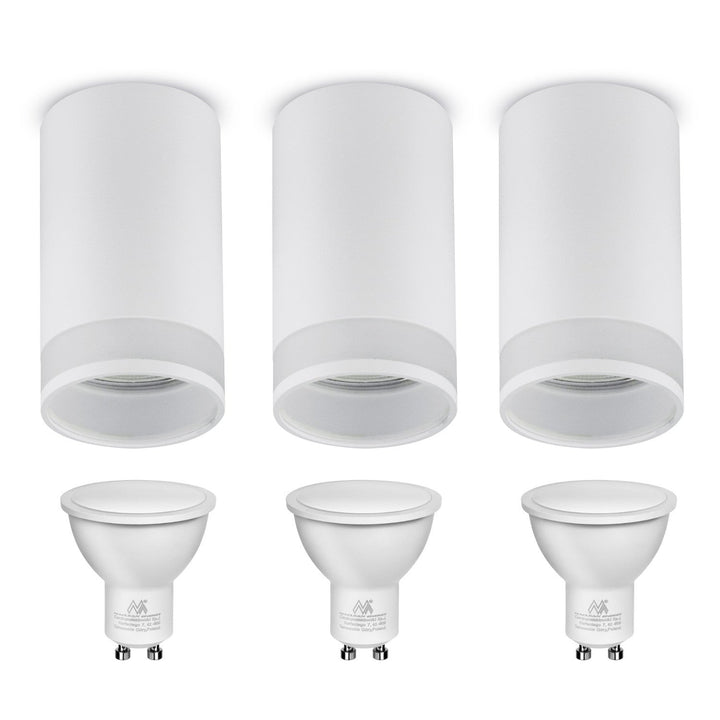 Maclean surface-mounted luminaire / tube, spot, round, aluminum, GU10, 55x130mm, color white, MCE361 W 3pcs+ LED bulb GU10 7W Maclean Energy MCE437 NW neutral white 4000K, 220-240V~, 50/60Hz 3pcs