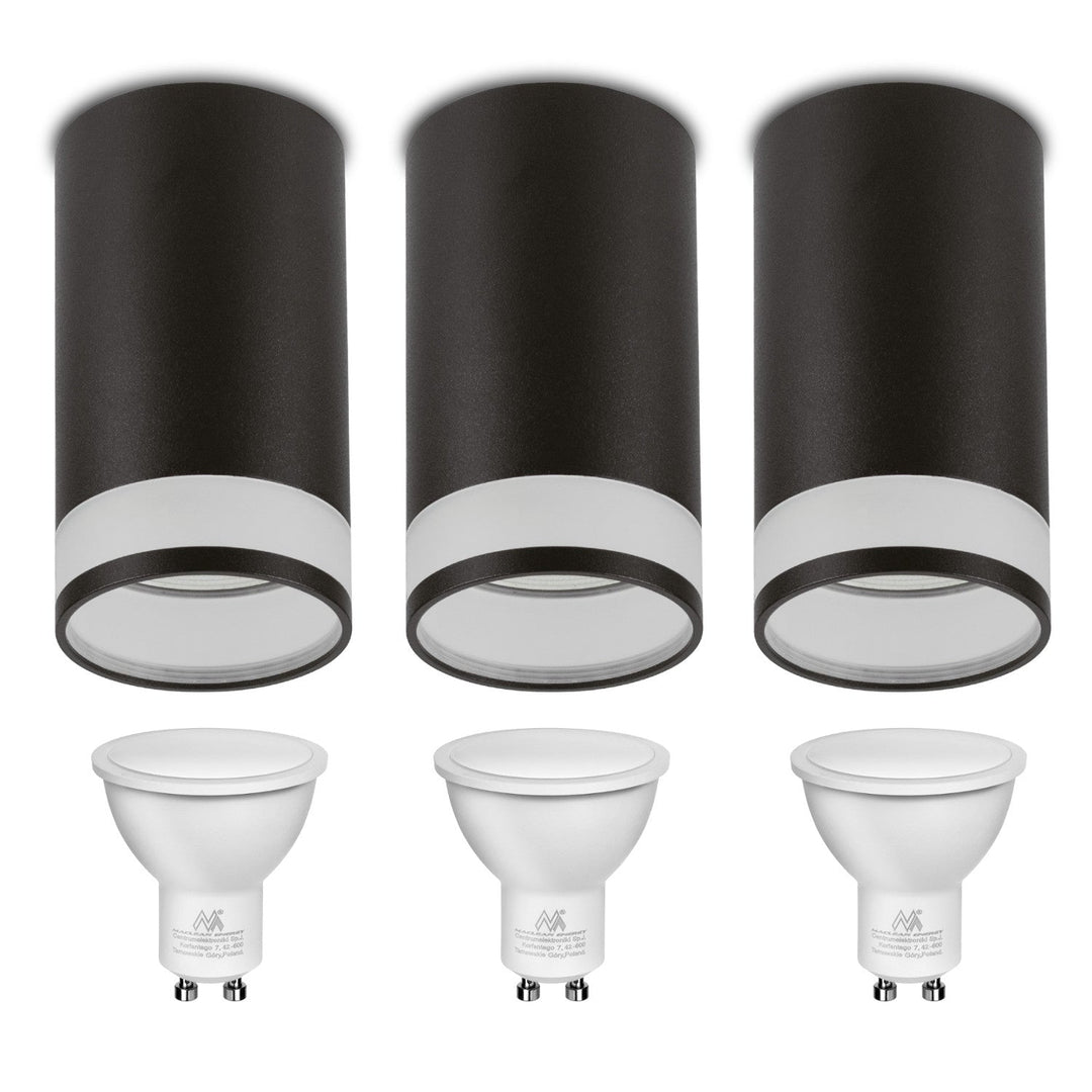 Maclean surface-mounted luminaire / tube, spot, round, aluminum, GU10, 55x130mm, black color, MCE361 B 3pcs+ LED bulb GU10 7W Maclean Energy MCE437 NW neutral white 4000K, 220-240V~, 50/60Hz, 490 3pcs