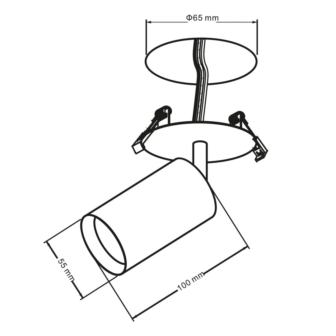 Indbygget armatur / rør Maclean, punktbelysning, rund, aluminium, GU10, 55x130 mm, sort, MCE364 B+LED-pære GU10 7W Maclean Energy MCE437 WW varm hvid 3000K, 220-240V~, 50/60Hz, 490lm