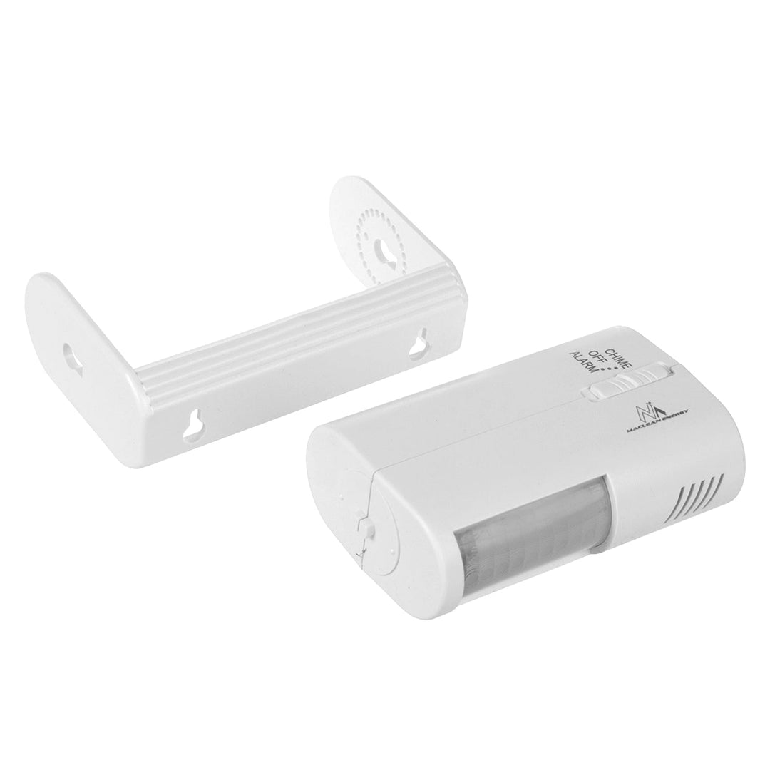 Trådløs indgangssignalgiver fra Maclean, PIR-sensor, rækkevidde 8 m, strømforsyning 9 V DC-batteri, lydstyrke over 70 dB, MCE311 W, 2 stk.