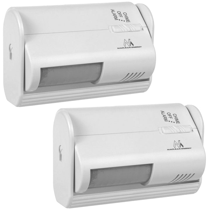 Trådløs indgangssignalgiver fra Maclean, PIR-sensor, rækkevidde 8 m, strømforsyning 9 V DC-batteri, lydstyrke over 70 dB, MCE311 W, 2 stk.