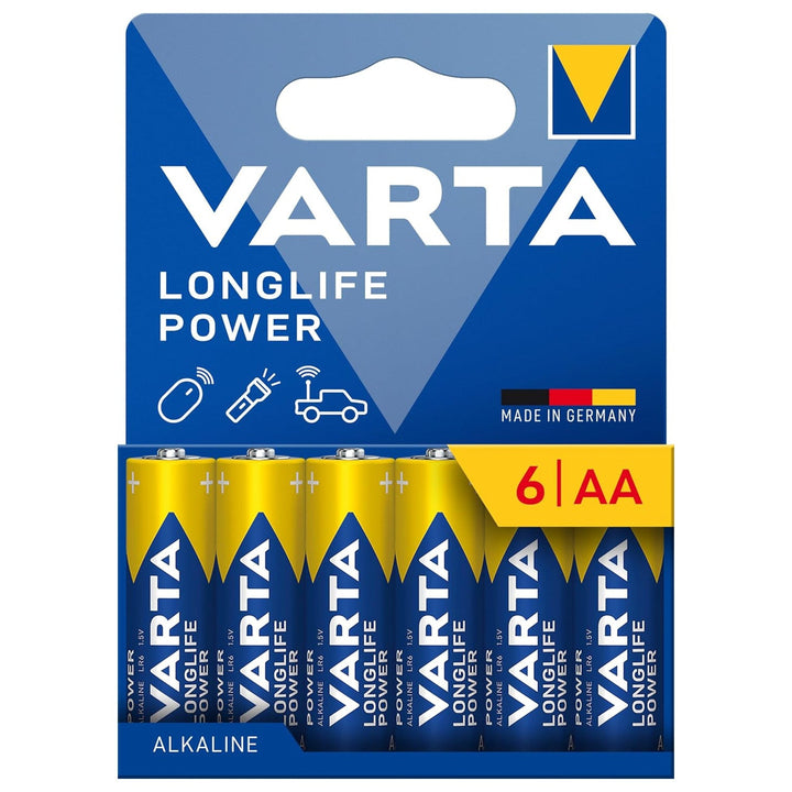 VARTA Longlife Power, 6 alkaliske AA-batterier, LR06, 1,5 V