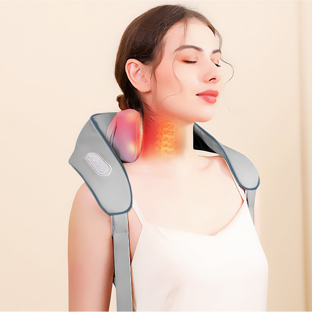 Skulder- og nakkemassager. Shiatsu, 5D-håndimitation, 6 massageknopper, 3 programmer, 3 hastigheder, trådløs, USB-C-opladningsport NECK & SHOULDERS MASSAGER