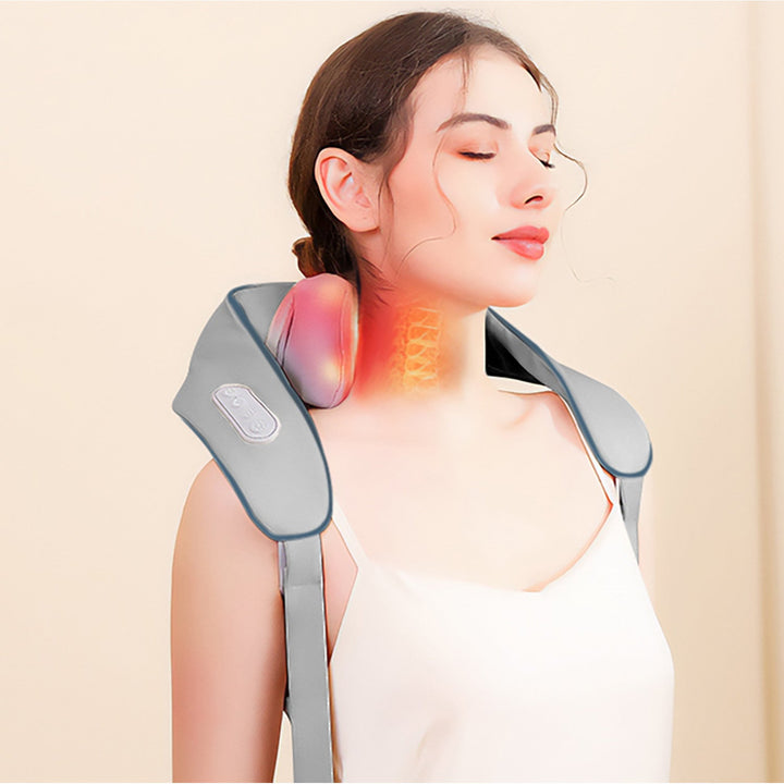 Skulder- og nakkemassager. Shiatsu, 5D-håndimitation, 6 massageknopper, 3 programmer, 3 hastigheder, trådløs, USB-C-opladningsport NECK & SHOULDERS MASSAGER