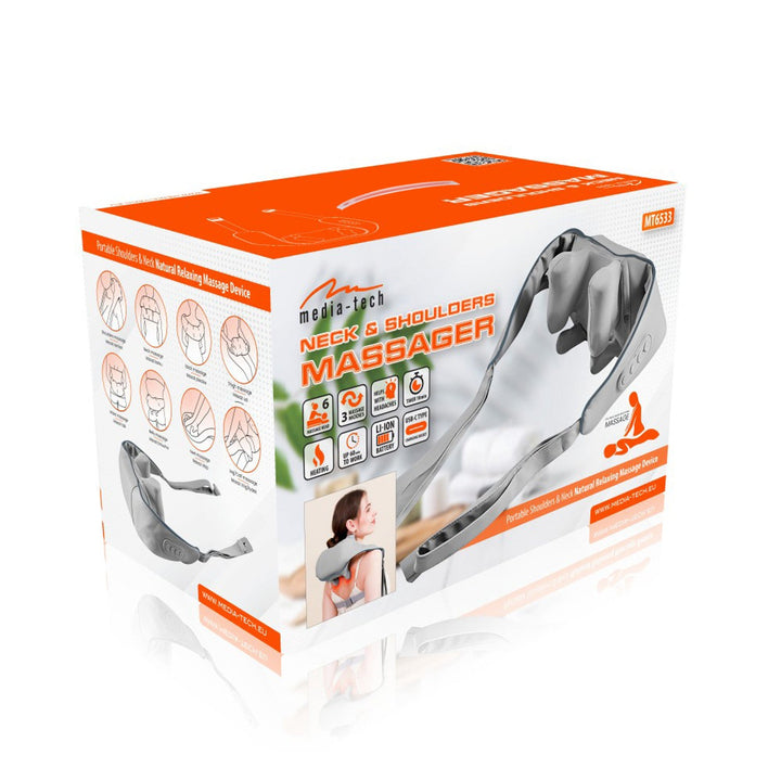 Skulder- og nakkemassager. Shiatsu, 5D-håndimitation, 6 massageknopper, 3 programmer, 3 hastigheder, trådløs, USB-C-opladningsport NECK & SHOULDERS MASSAGER