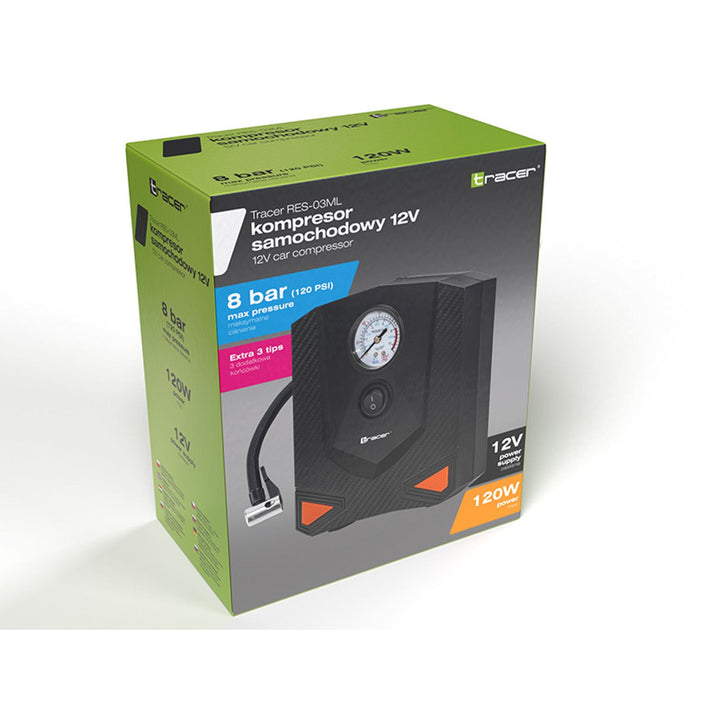 Tracer kompressor til bil, motorcykel, cykel, bold, 120 W, 8 bar, RES-03ML