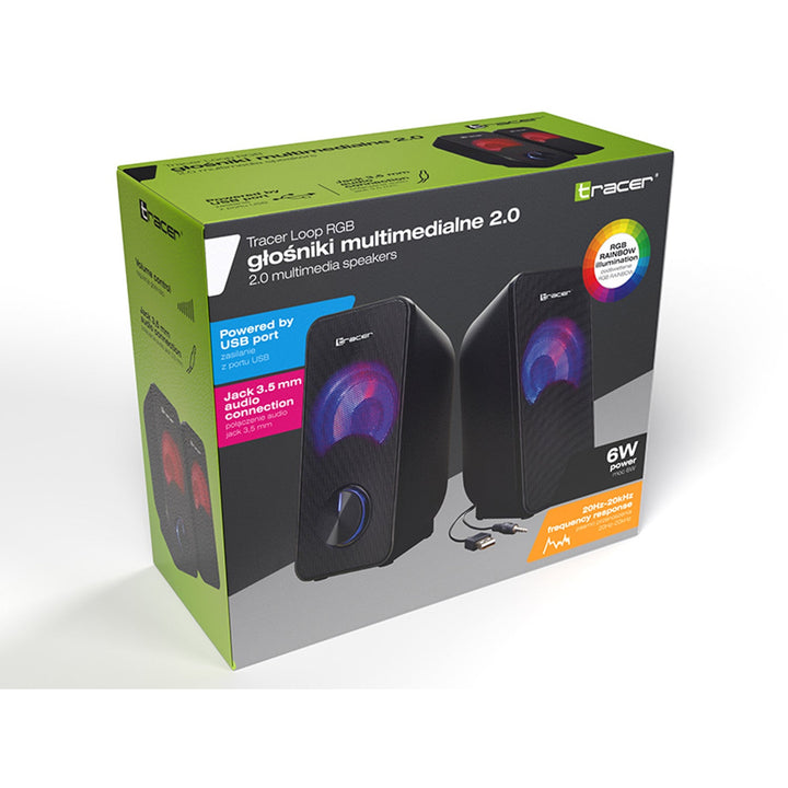 Tracer-højttalere, RGB-belysning, 6 W RMS, USB-strømforsyning, Loop