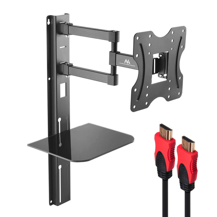 TV-holder med DVD-hylde Maclean, VESA 200x200, 23"-42", 30 kg, MC-771+KABEL HDMI 2.0 4K 3D UHD 1,8 m KOBBER 48 bit