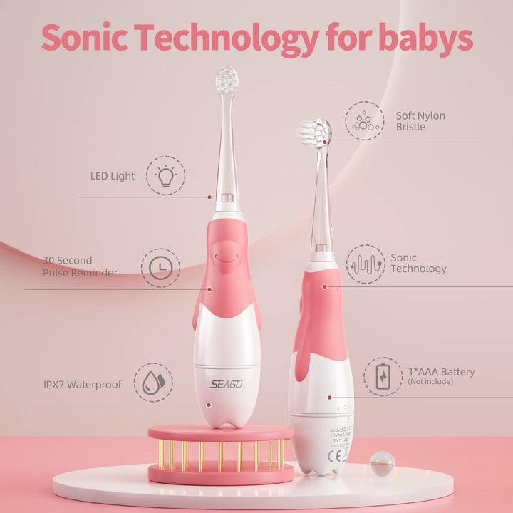 SEAGO sonisk børnetandbørste, lyserød, 4 børstehoveder, SG-513 Pink + SEAGO sonisk børnetandbørste, blå, 4 børstehoveder, SG-513