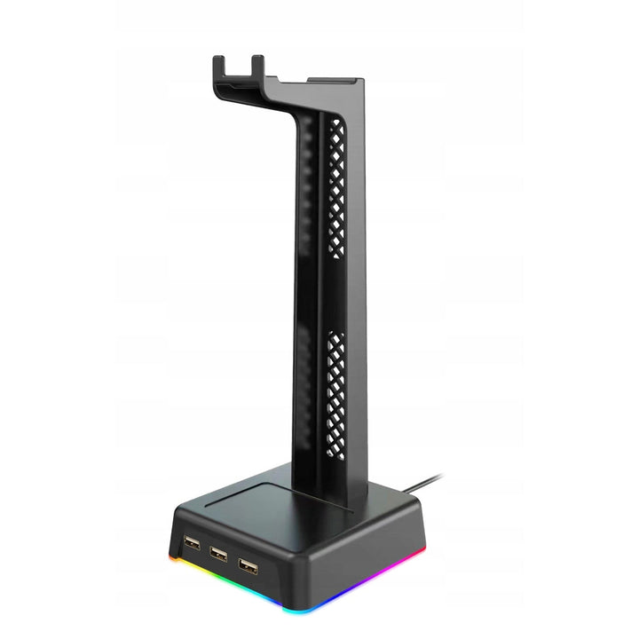 Bordstativ til hovedtelefoner, 3xUSB-hub, LED-belysning, ST-1545