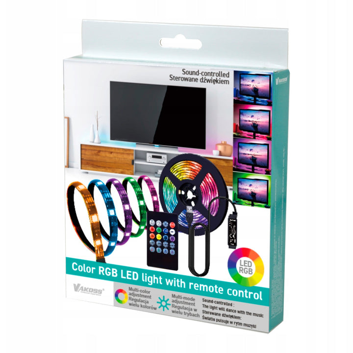 Vakoss RGB LED-bånd til baggrundsbelysning af tv, lydstyret, fjernbetjening, LA-C612