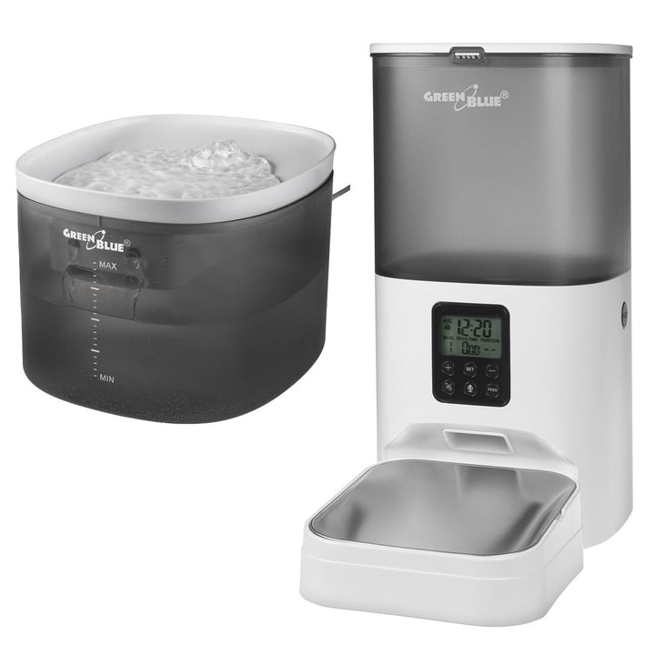 Automatisk vanddispenser / vanddrikker til dyr GreenBlue, 3L, USB 5V1A, GB392 + Automatisk dispenser / foderautomat til dyr GreenBlue, 6L, USB 5V1A, GB393