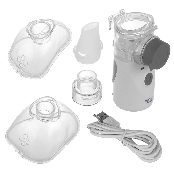 Promedix bærbar/håndholdt trådløs inhalator/forstøver, sæt, masker, PR-835 + Promedix PR-960 berøringsfri infrarød medicinsk termometer