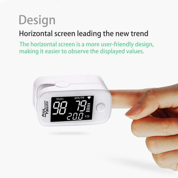 Fingerafledet pulsoximeter, medicinsk pulsmåler, oximeter Promedix PR-870 1,5” HD LED + berøringsfri infrarød medicinsk termometer Promedix PR-960