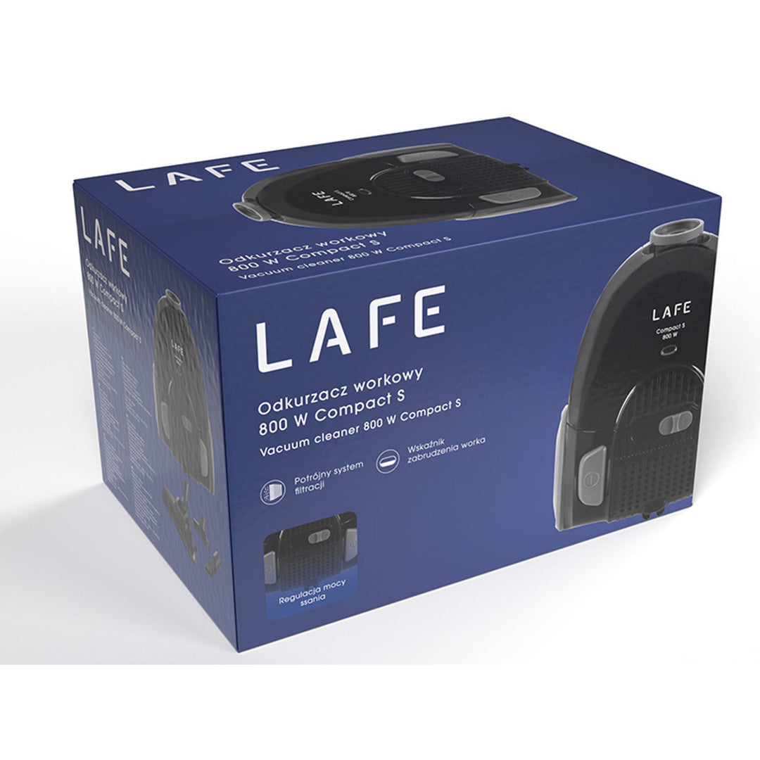 Lafe støvsuger med pose, tredobbelt filtreringssystem, 800 W, sort, Compact S