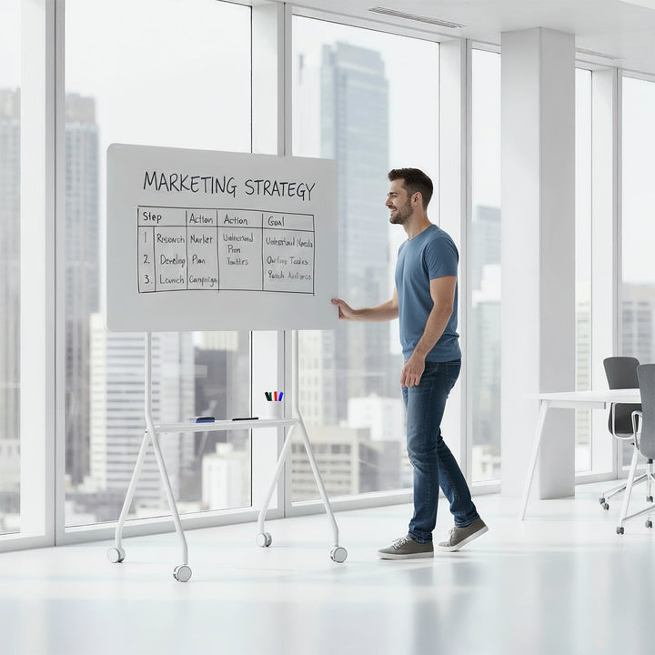 Ergo Office mobil tavle, vandret, hvid, ensidig, med hylde, tavle størrelse 1190x790 mm, ER-306