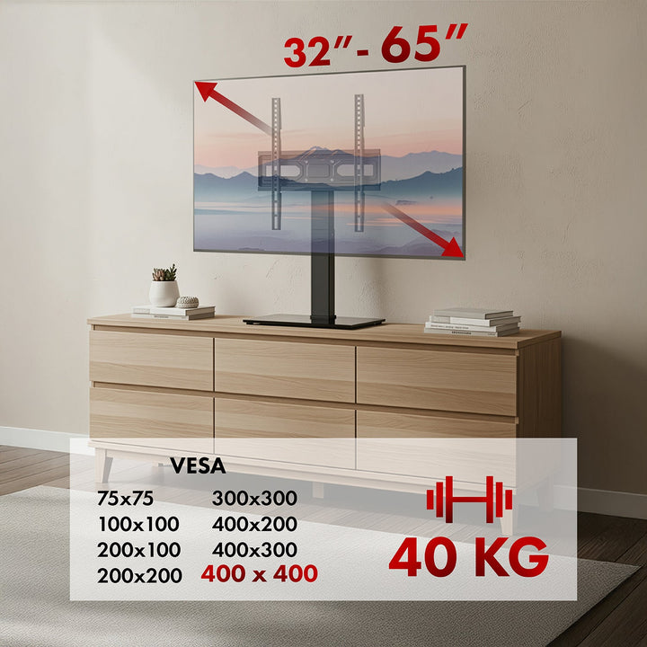 Universal TV-stativ Maclean, til TV-skab, fod, maks. 40 kg, maks. VESA 400x400, højde- og vinkeljustering, til TV 32-65", MC-1240