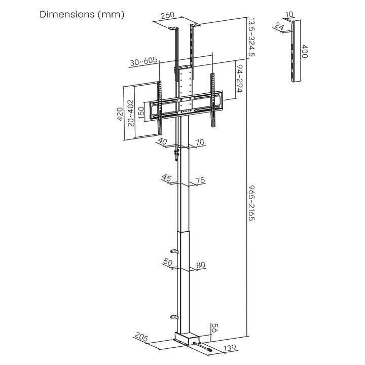 Elektrisk loft- og gulvbeslag, udtrækkeligt Maclean, 43''-88'', VESA 600x400, maks. 60 kg, 100-240 V AC, 50/60 Hz; MC-125