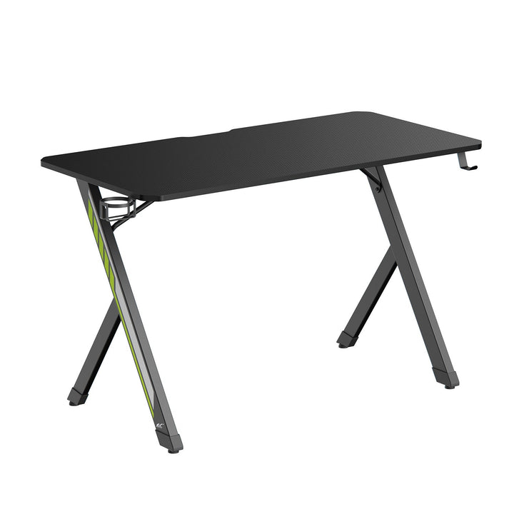 NanoRS gaming-skrivebord, sort, med holder til hovedtelefoner og kop, maks. 75 kg, mål 1200 x 600 x 750 mm, RS101