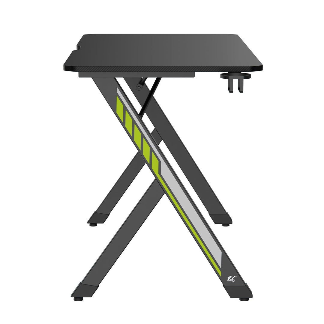 NanoRS gaming-skrivebord, sort, med holder til hovedtelefoner og kop, maks. 75 kg, mål 1200 x 600 x 750 mm, RS101