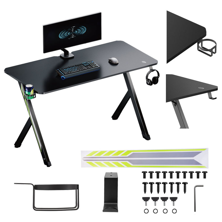 NanoRS gaming-skrivebord, sort, med holder til hovedtelefoner og kop, maks. 75 kg, mål 1200 x 600 x 750 mm, RS101