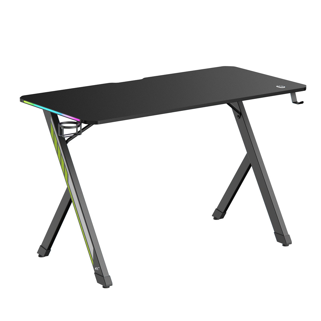 NanoRS gaming-skrivebord, sort, med holder til hovedtelefoner og kop, RGB-belysning, maks. 75 kg, mål 1200 x 600 x 750 mm, RS102