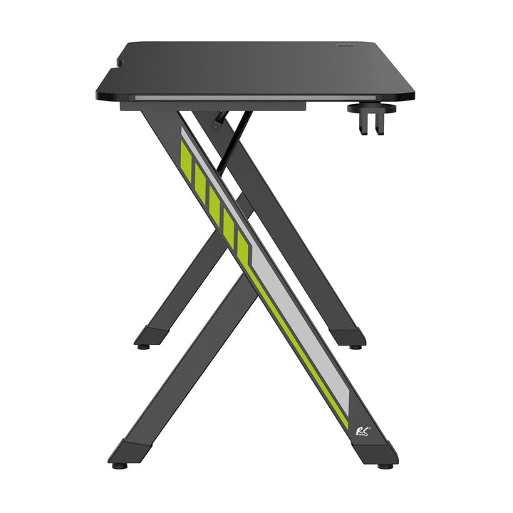 NanoRS gaming-skrivebord, sort, med holder til hovedtelefoner og kop, RGB-belysning, maks. 75 kg, mål 1200 x 600 x 750 mm, RS102