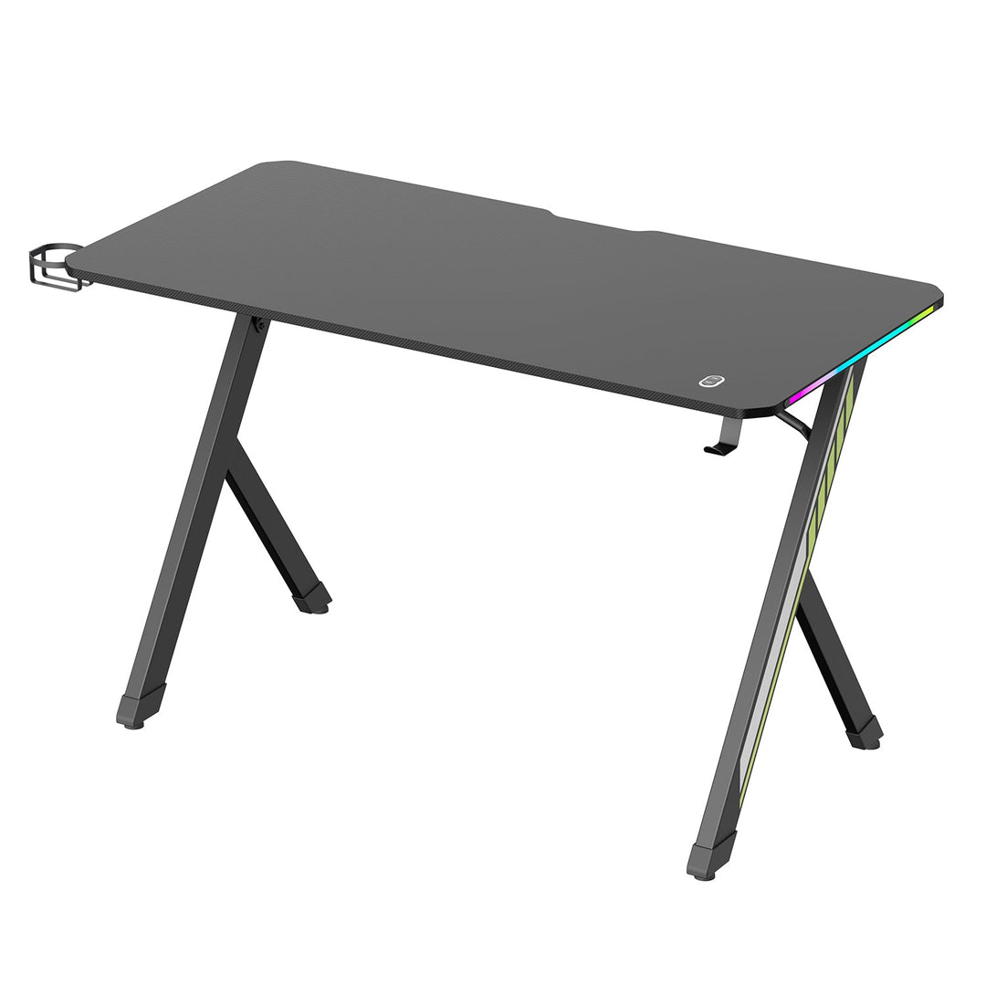 NanoRS gaming-skrivebord, sort, med holder til hovedtelefoner og kop, RGB-belysning, maks. 75 kg, mål 1200 x 600 x 750 mm, RS102