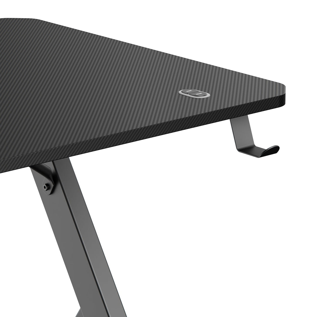 NanoRS gaming-skrivebord, sort, med holder til hovedtelefoner og kop, RGB-belysning, maks. 75 kg, mål 1200 x 600 x 750 mm, RS102