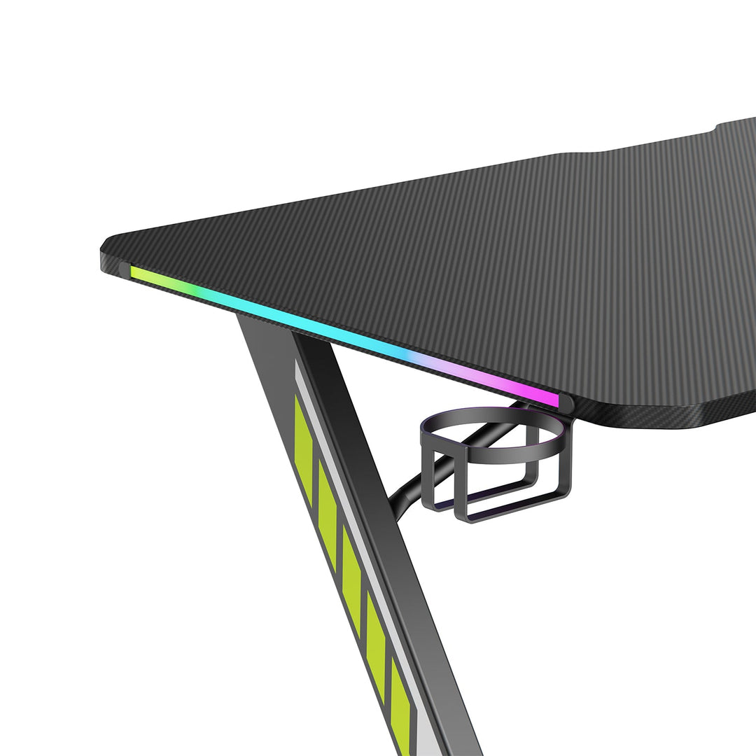 NanoRS gaming-skrivebord, sort, med holder til hovedtelefoner og kop, RGB-belysning, maks. 75 kg, mål 1200 x 600 x 750 mm, RS102