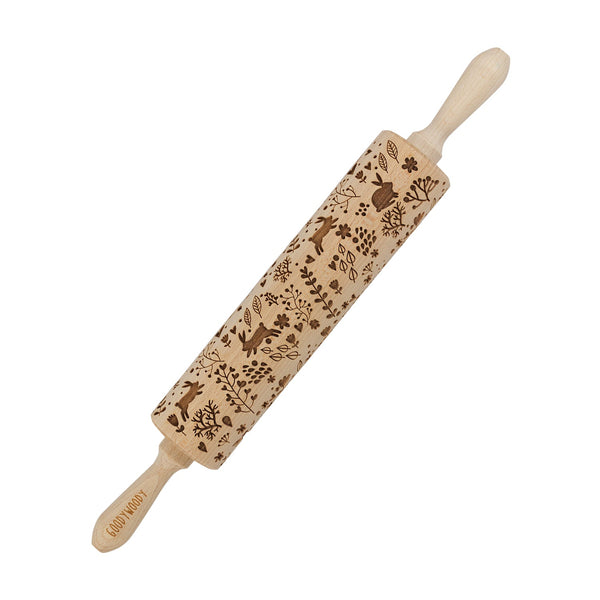 Graveret kagerulle Goody Woody, 46 cm, bøgetræ, kaninmotiv
