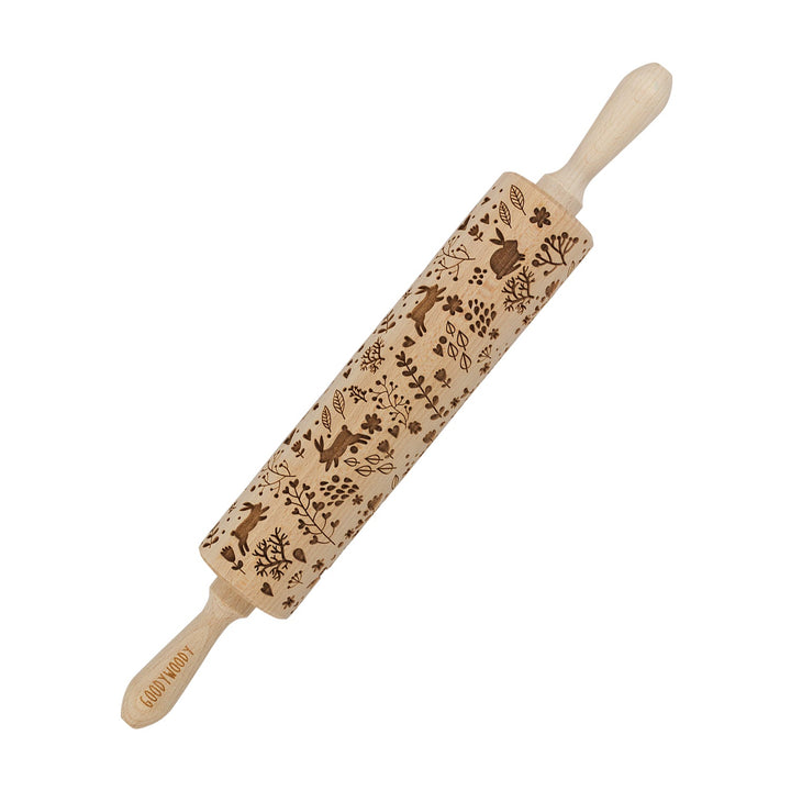 Graveret kagerulle Goody Woody, 46 cm, bøgetræ, kaninmotiv