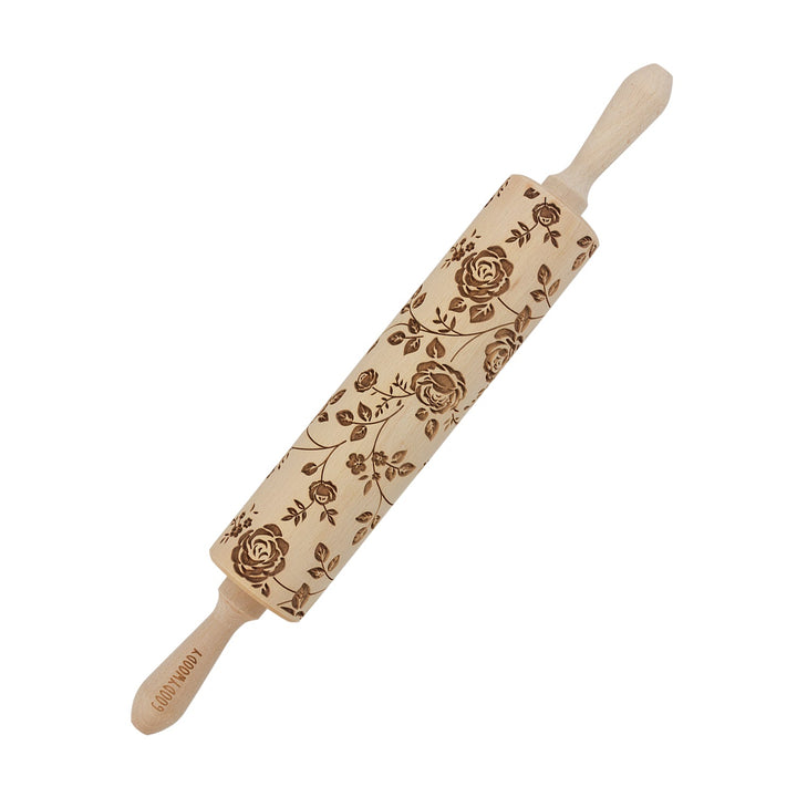 Graveret kagerulle Goody Woody, 46 cm, bøgetræ, mønster med vilde roser